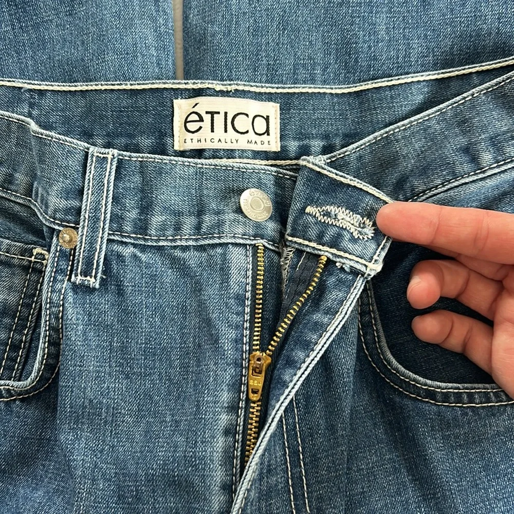 Etica Iris Relaxed Barrel Jeans Size 29 Blue Organic Cotton Medium‎ Blue